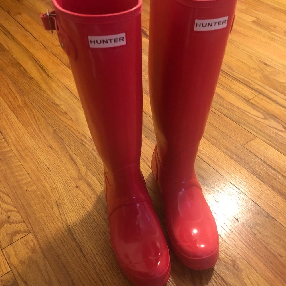 Hunter tall rain boots , pink gloss